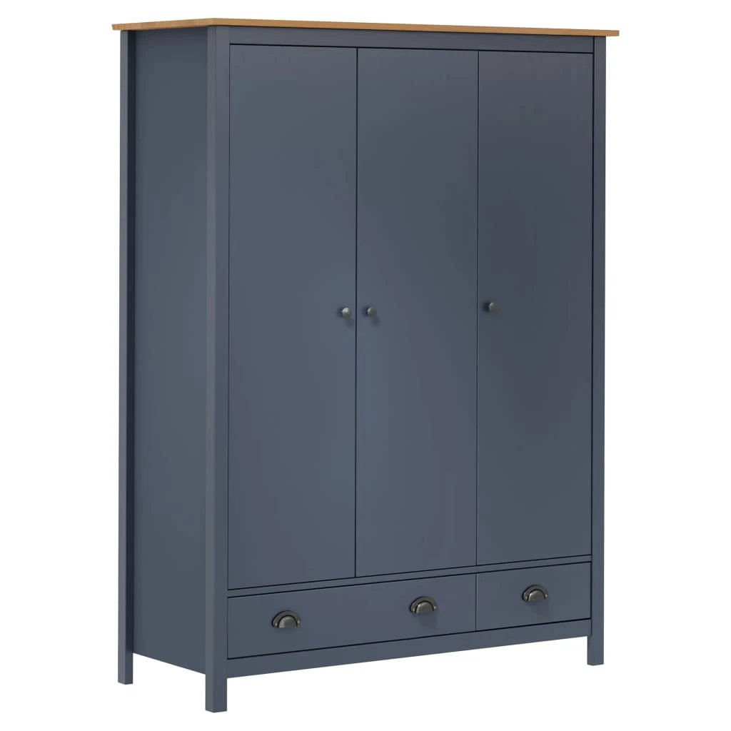vidaXL 3-Door Wardrobe Hill Grey 127x50x170 cm Solid Pine Wood by vidaXL