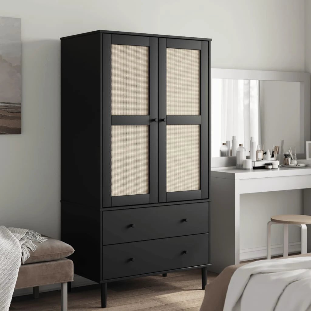vidaXL Wardrobe SENJA Rattan Look White 90x55x175 cm Solid Wood Pine by vidaXL
