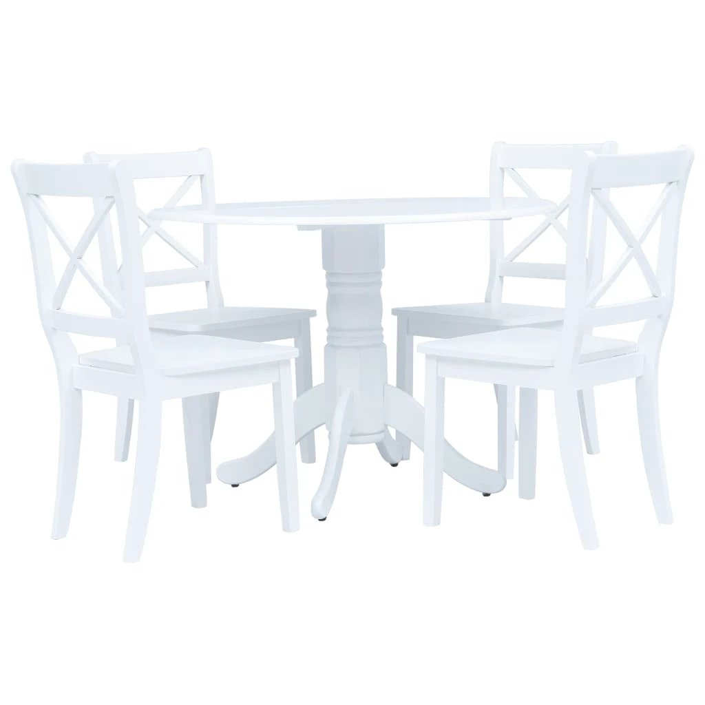 vidaXL 5 Piece Dining Set Solid Rubber Wood White -