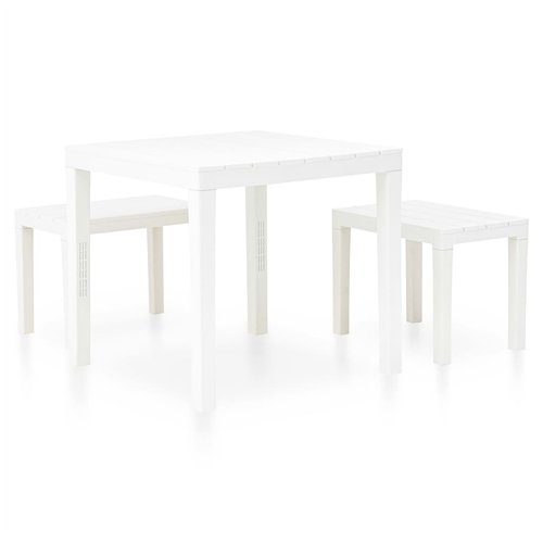 vidaXL vidaXL Garden Table with 2 Benches Plastic White -