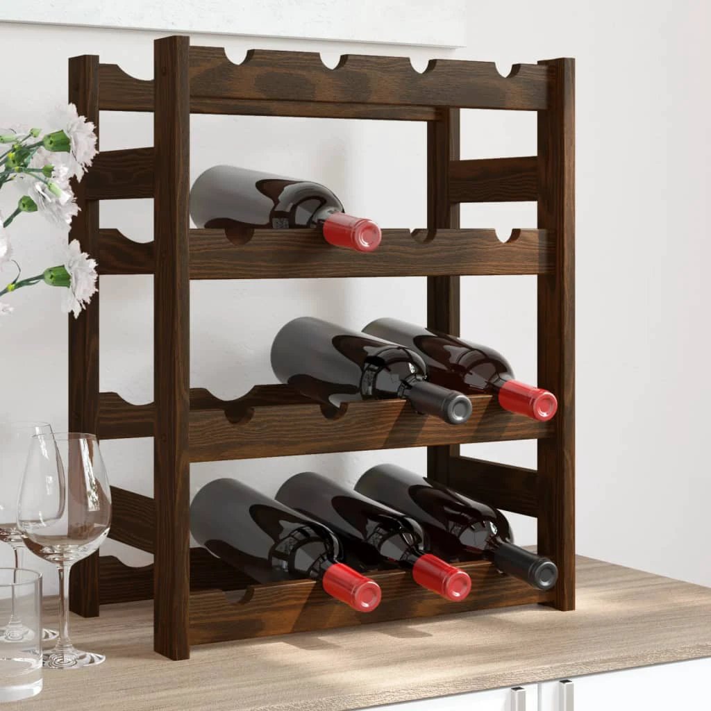 vidaXL Wine Rack for 12 Bottles Grey Solid Wood Pine by vidaXL