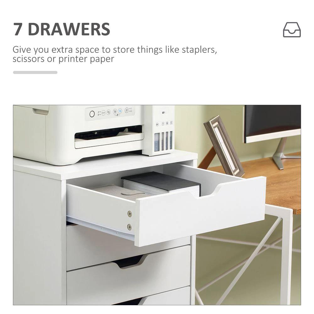 Vinsetto Mobile Filing Cabinet, 7-drawer File Cabinet with Wheels, White by Vinsetto