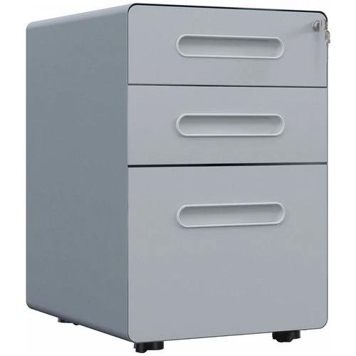 Vinsetto Vinsetto 3 Drawer Modern Steel Filing Cabinet w/ 4 Wheels Lock Pencil Box Grey - Filing Cabinet