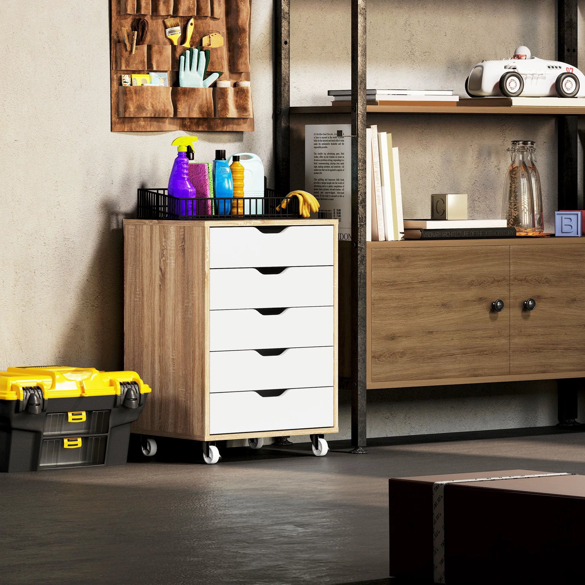 Vinsetto Vinsetto Mobile Filing Cabinet, 5-drawer File Cabinet with Wheels, Oak - Filing Cabinet