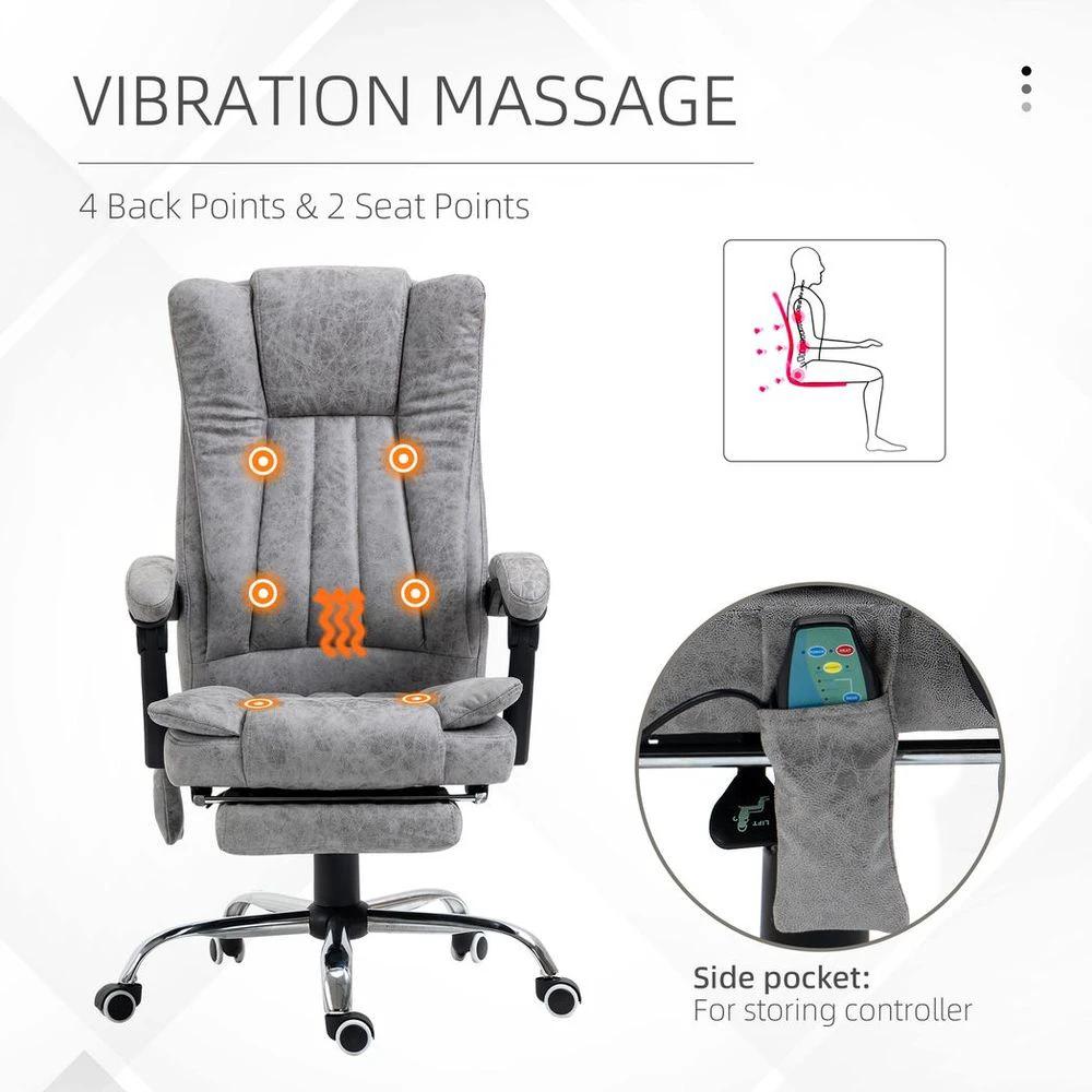 Vinsetto 6-Point Vibrating Massage Office Chair w/ Microfibre Upholstery Arms Grey - Office Chair