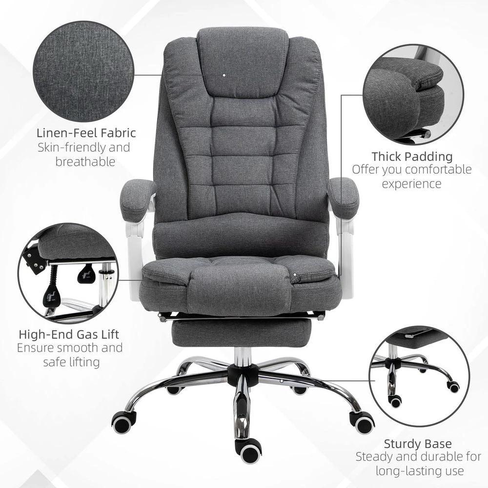 Vinsetto Computer Office Chair Home Swivel Task Recliner w/ Footrest, Arm, Grey - Office Chair