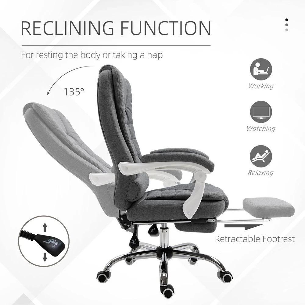 Vinsetto Computer Office Chair Home Swivel Task Recliner w/ Footrest, Arm, Grey - Office Chair
