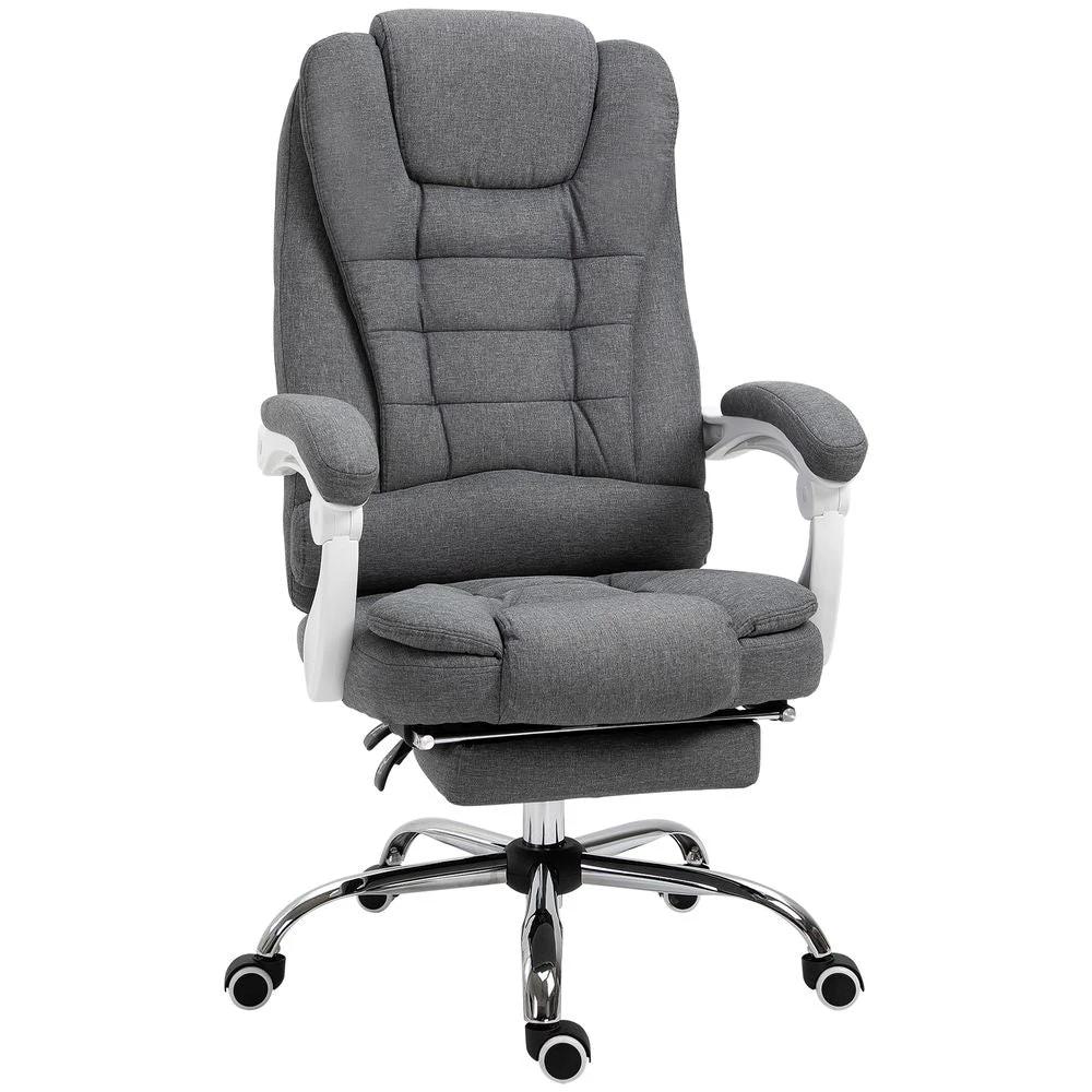 Computer Office Chair Home Swivel Task Recliner w/ Footrest, Arm, Grey by Vinsetto