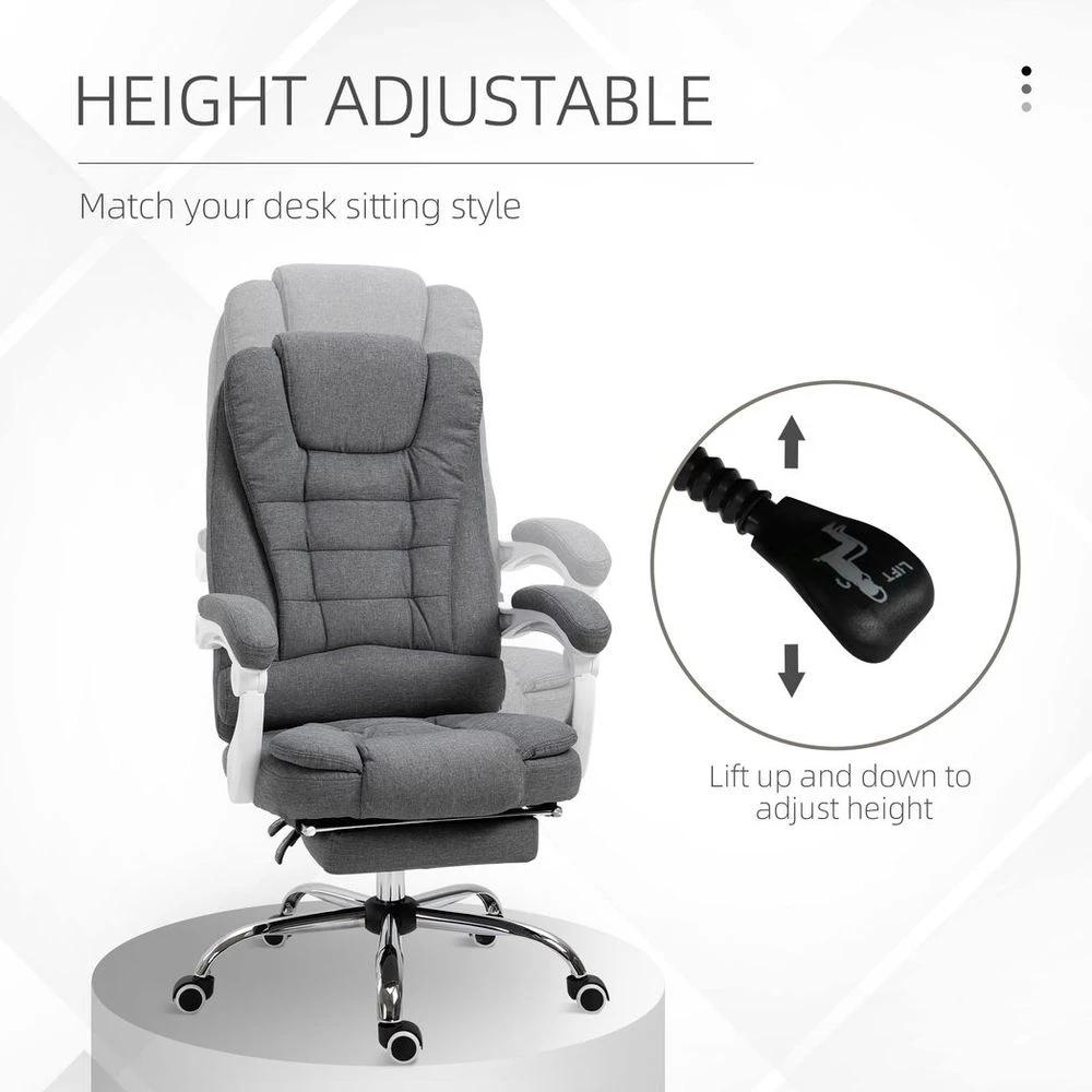 Vinsetto Computer Office Chair Home Swivel Task Recliner w/ Footrest, Arm, Grey - Office Chair