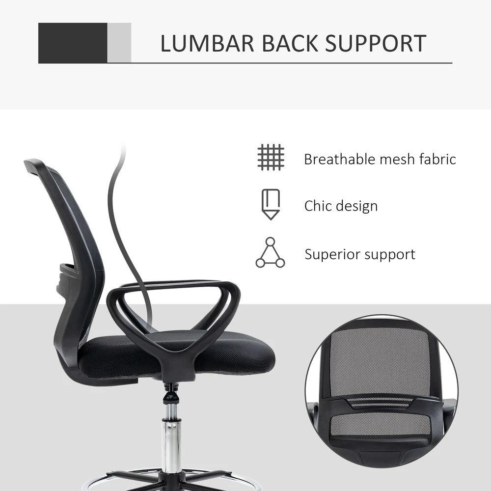 Vinsetto Drafting Chair Tall Office Chair with Adjustable Height and Footrest - Office Chair
