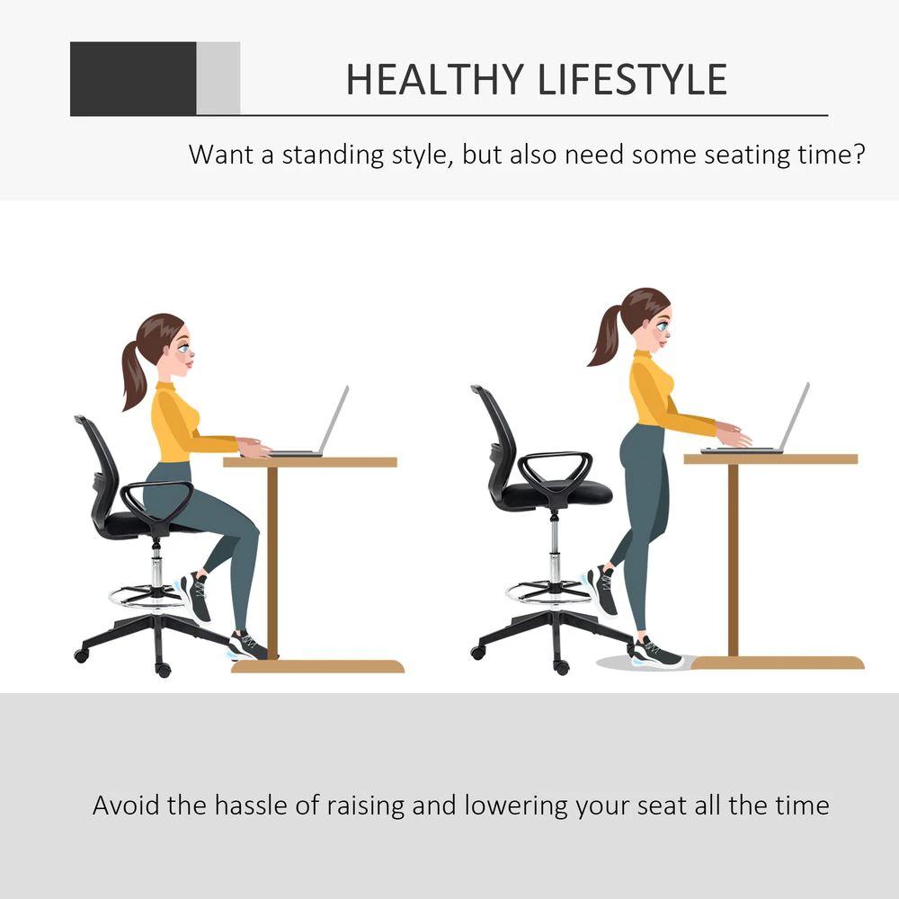 Drafting Chair Tall Office Chair with Adjustable Height and Footrest by Vinsetto