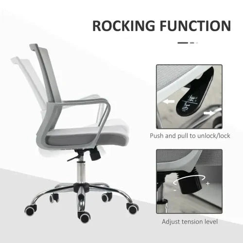 Vinsetto Ergonomic Office Chair Adjustable Height Mesh Chair with Swivel Wheels Grey - Office Chair