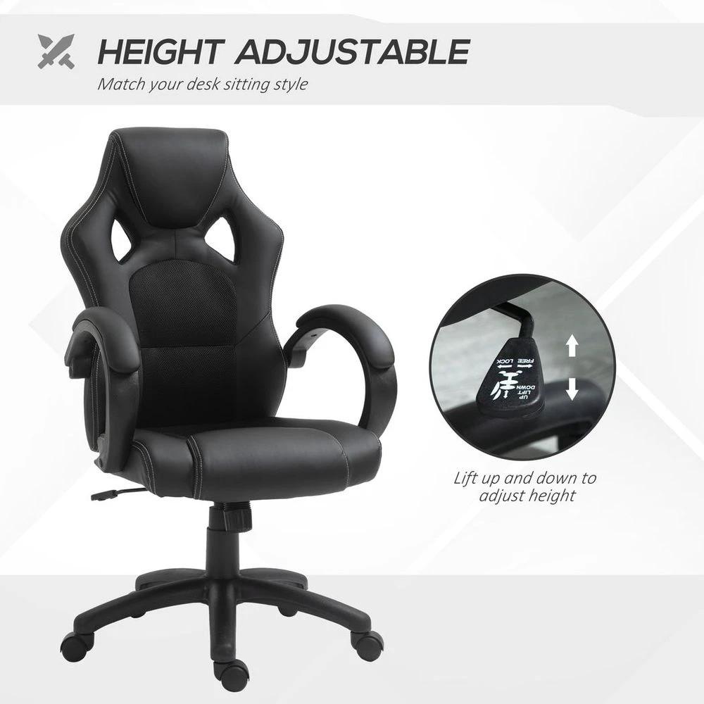 Executive Racing Swivel Gaming Office Chair PU Leather Computer Desk Chair Black by Vinsetto
