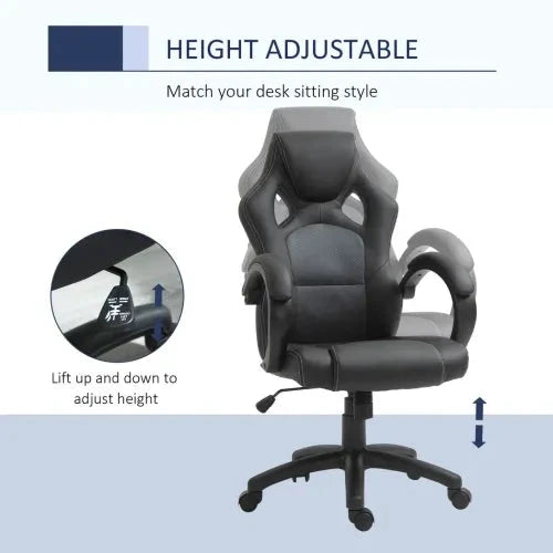 Vinsetto Executive Racing Swivel Gaming Office Chair PU Leather Computer Desk Chair Grey - Office Chair