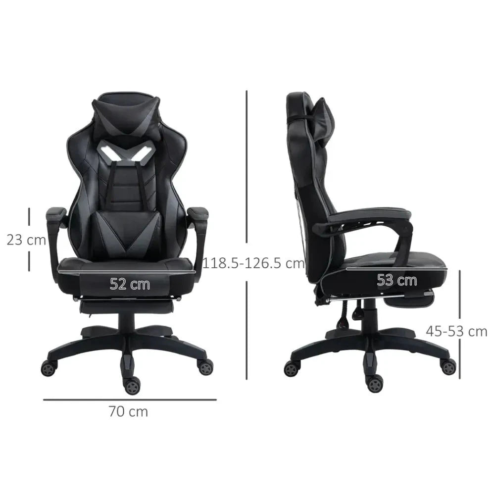 Vinsetto Gaming Chair Ergonomic Reclining w/ Manual Footrest Wheels Stylish Office Grey - Office Chair