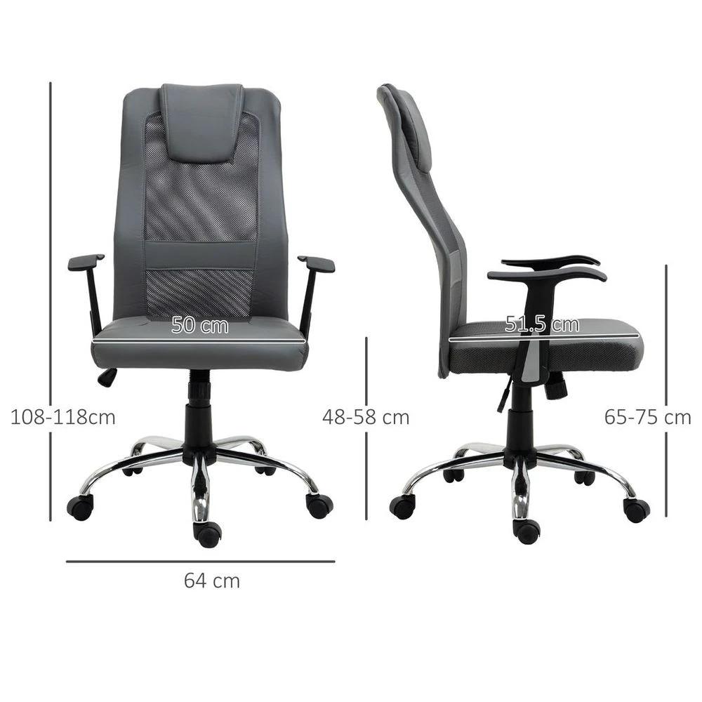 Vinsetto High Back Mesh Office Chair Swivel Chair w/ Headrest Armrests Grey - Office Chair