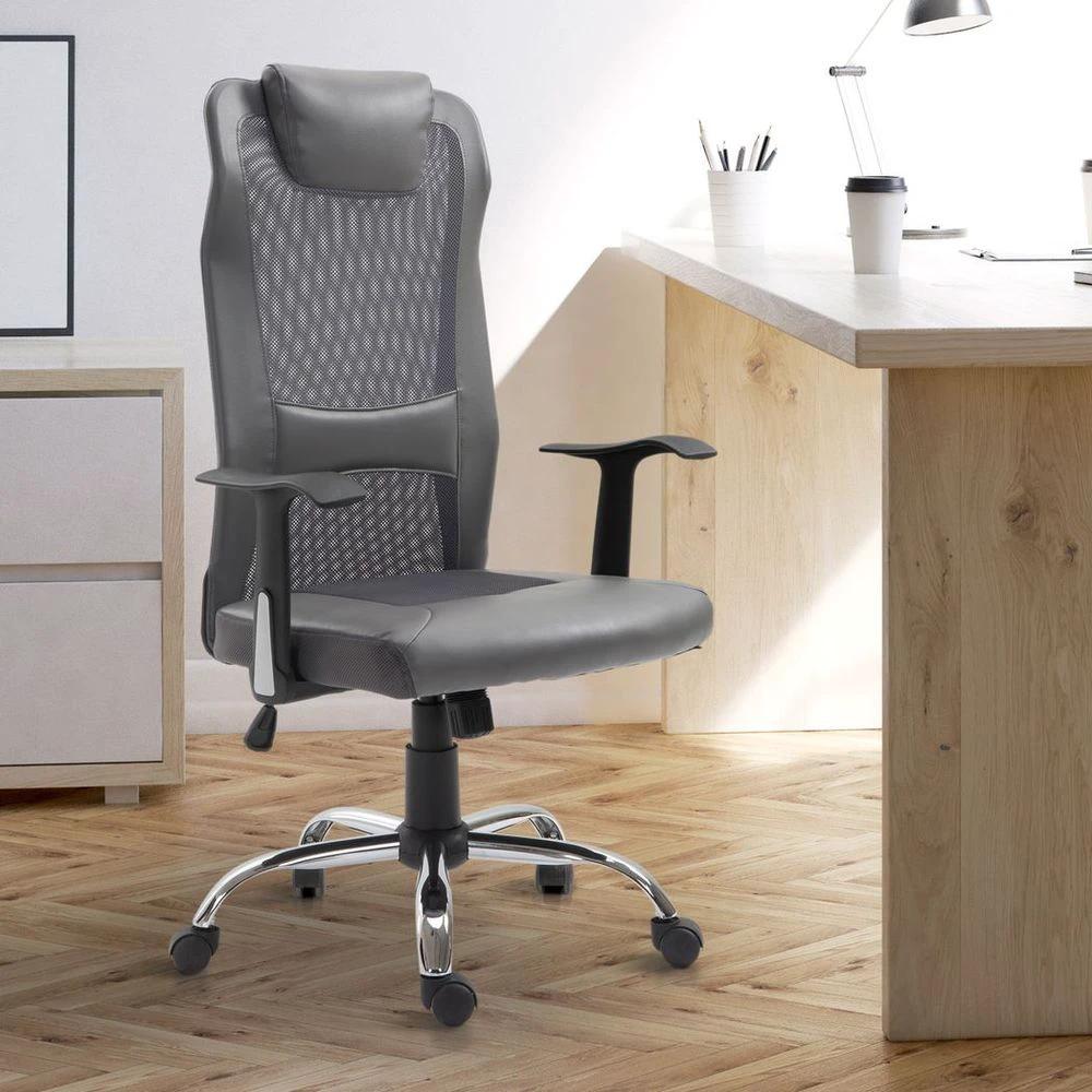Vinsetto High Back Mesh Office Chair Swivel Chair w/ Headrest Armrests Grey - Office Chair