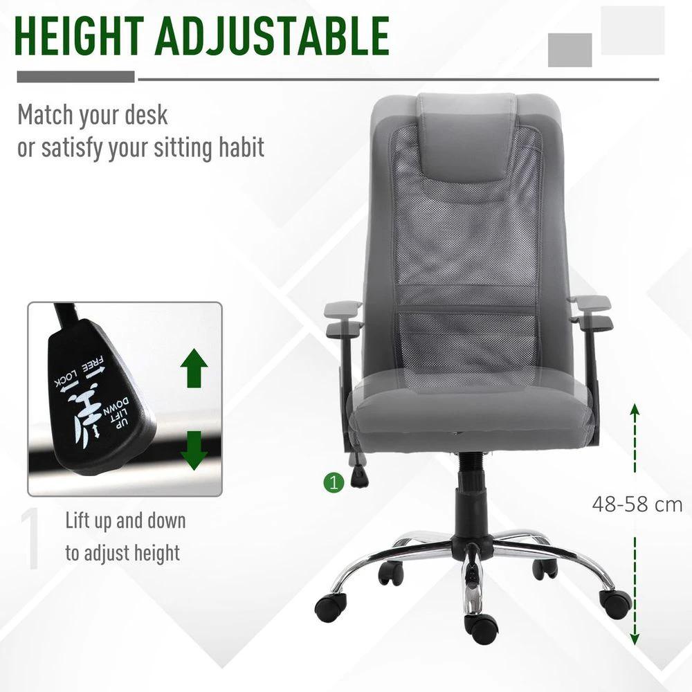 Vinsetto High Back Mesh Office Chair Swivel Chair w/ Headrest Armrests Grey - Office Chair