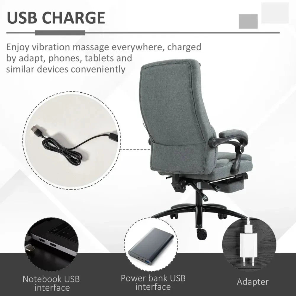 Massage Office Chair with 2-Point Vibration Pillow USB Power 360 Swivel Wheels by Vinsetto