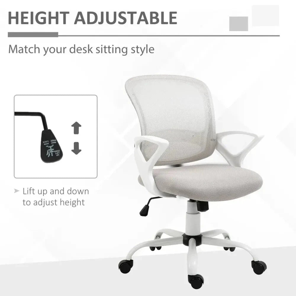 Vinsetto Mesh Home Office Chair Swivel Desk Task PC Chair w/ Lumbar Support, Arm, Grey - Office Chair