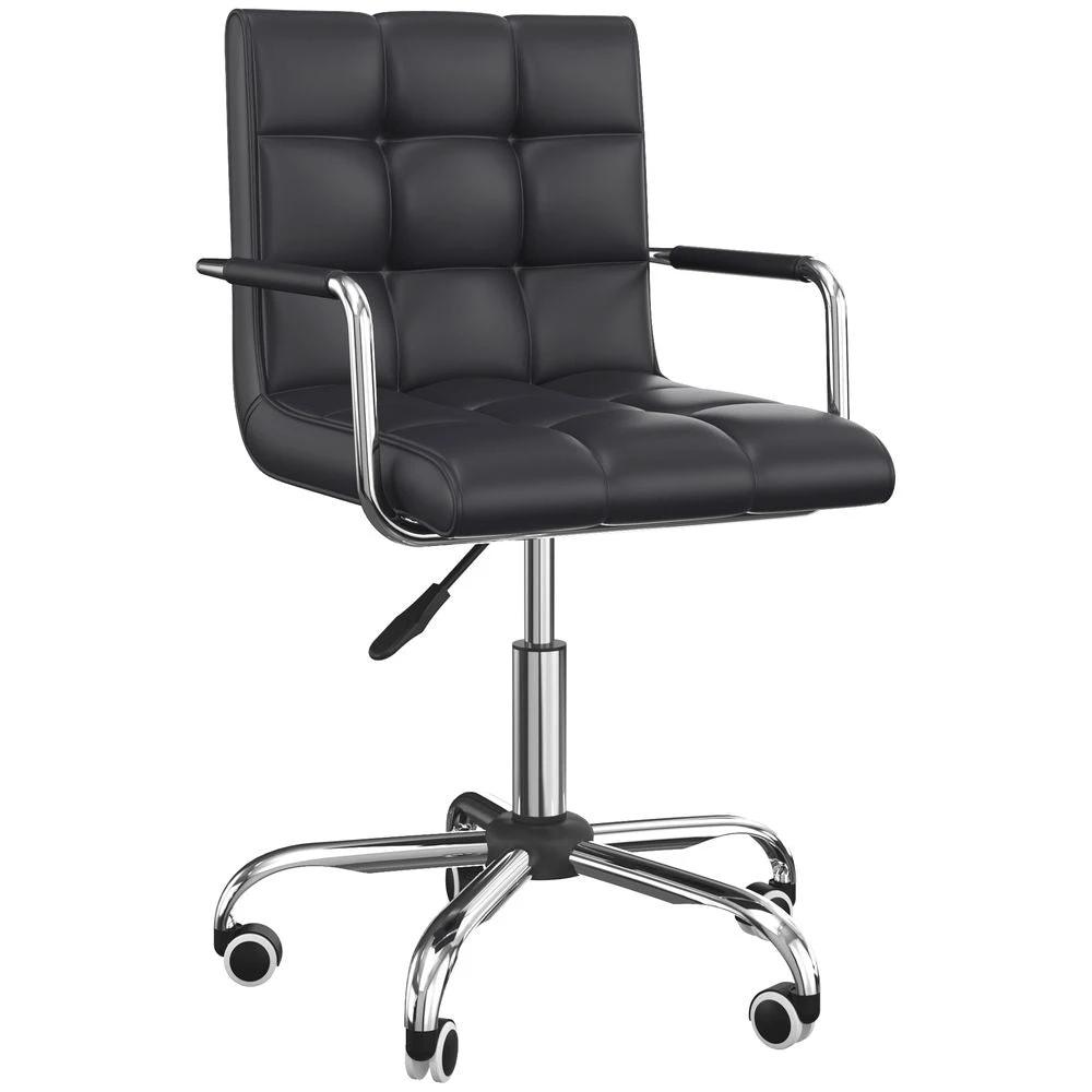 Mid Back PU Leather Home Office Chair Swivel Desk Chair with Arm, Wheel, Black by Vinsetto