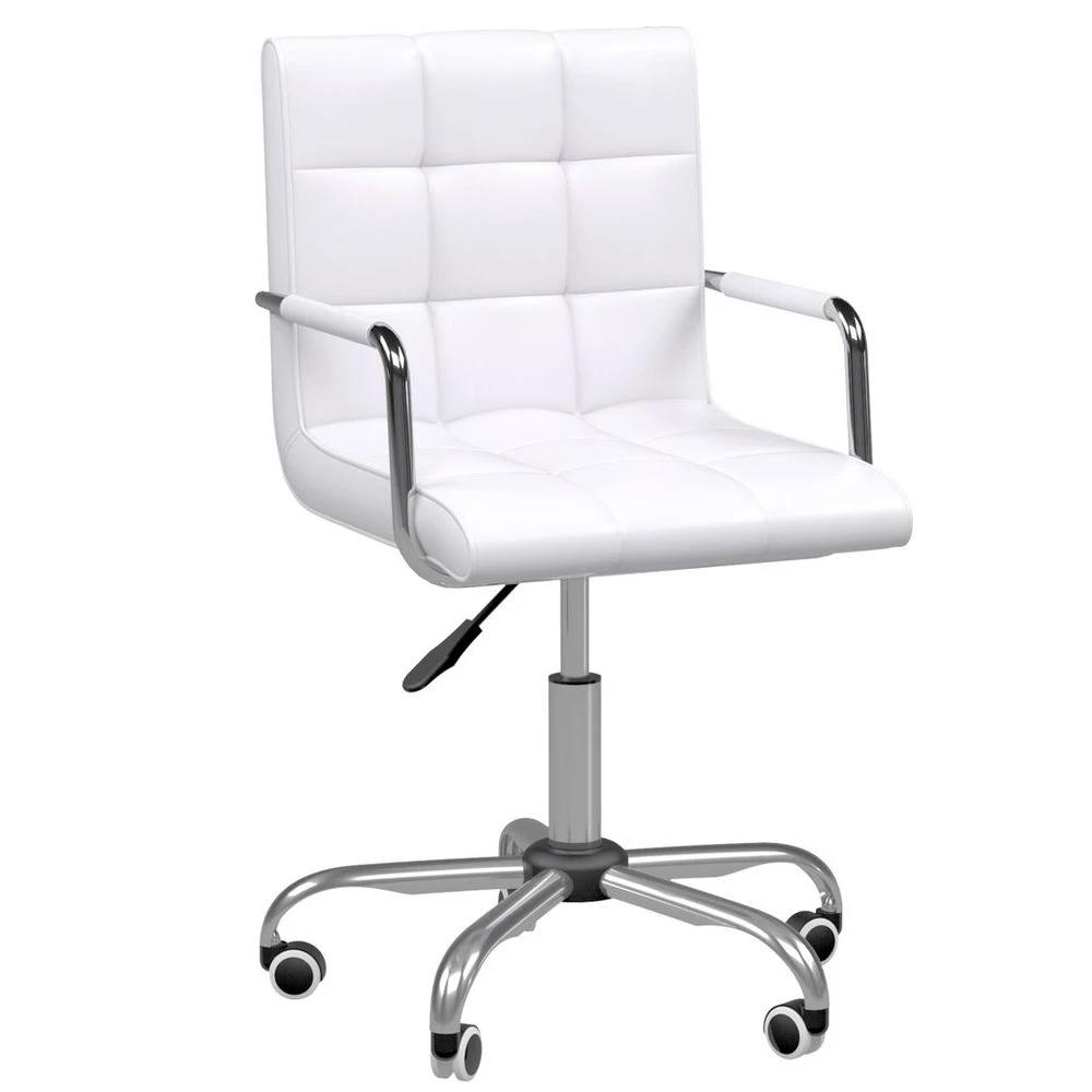 Mid Back PU Leather Home Office Chair Swivel Desk Chair with Arm, Wheel, White by Vinsetto