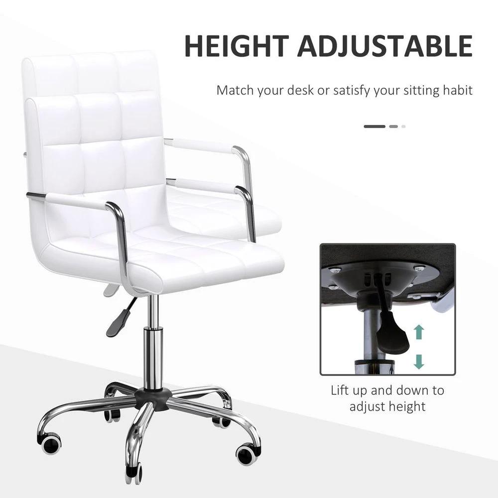 Vinsetto Mid Back PU Leather Home Office Chair Swivel Desk Chair with Arm, Wheel, White - Office Chair