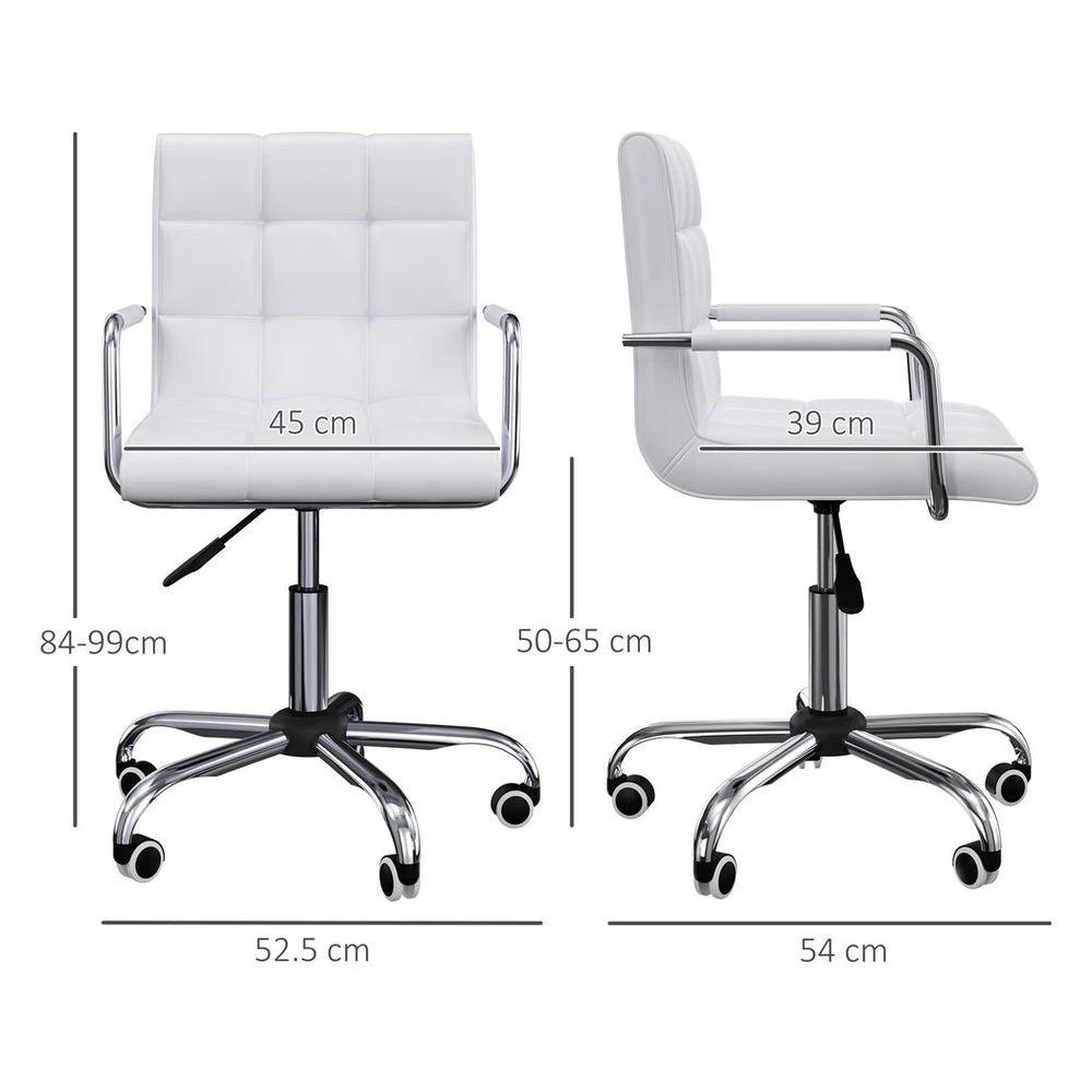 Mid Back PU Leather Home Office Chair Swivel Desk Chair with Arm, Wheel, White by Vinsetto