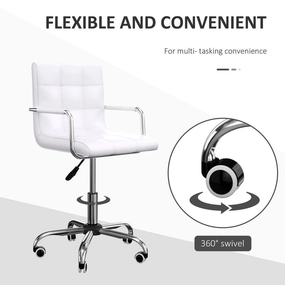 Vinsetto Mid Back PU Leather Home Office Chair Swivel Desk Chair with Arm, Wheel, White - Office Chair