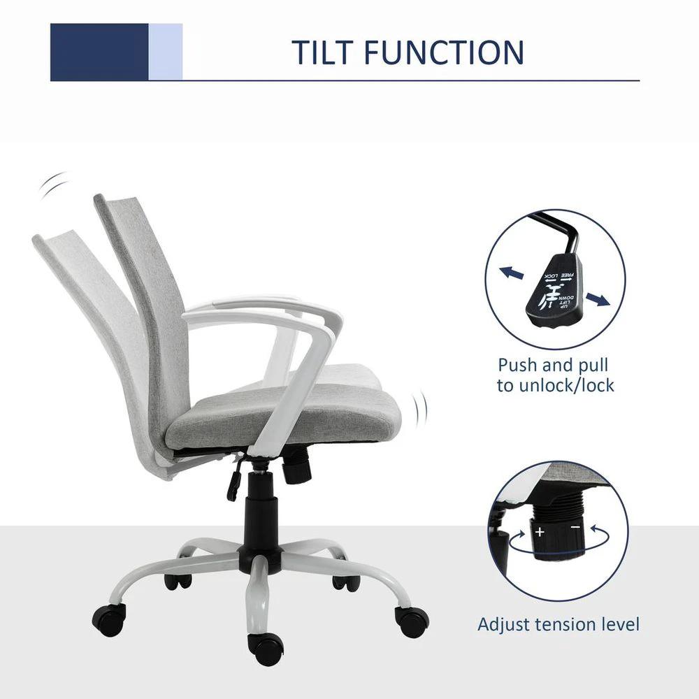 Office Chair Linen Swivel Computer Desk Chair Home Study Task Chair, Light Grey by Vinsetto