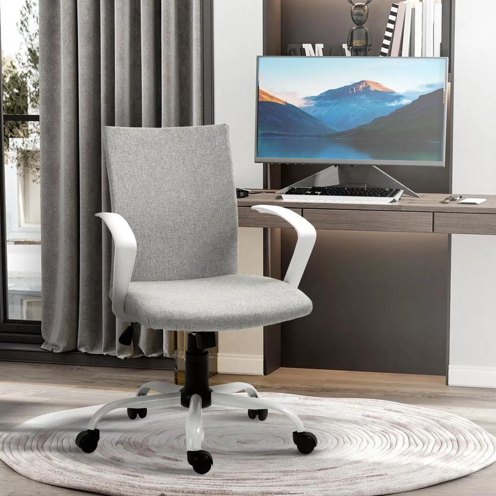 Office Chair Linen Swivel Computer Desk Chair Home Study Task Chair, Light Grey by Vinsetto