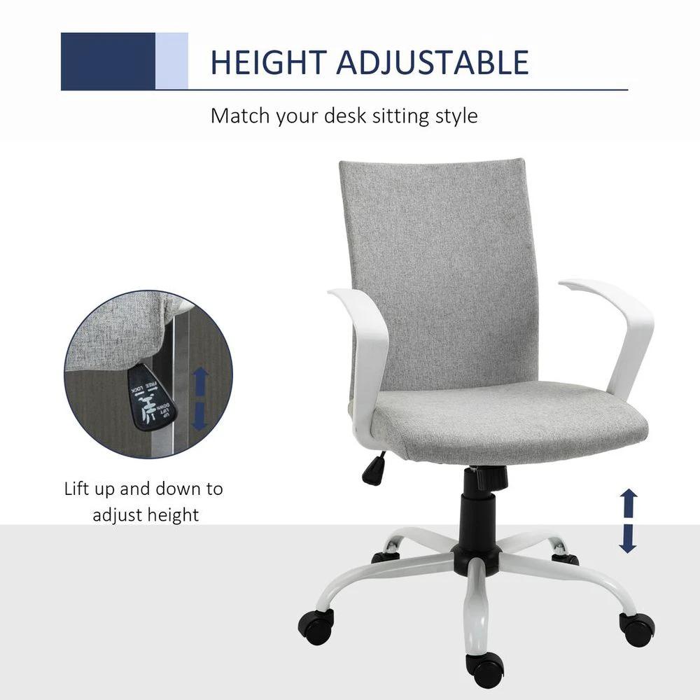 Office Chair Linen Swivel Computer Desk Chair Home Study Task Chair, Light Grey by Vinsetto