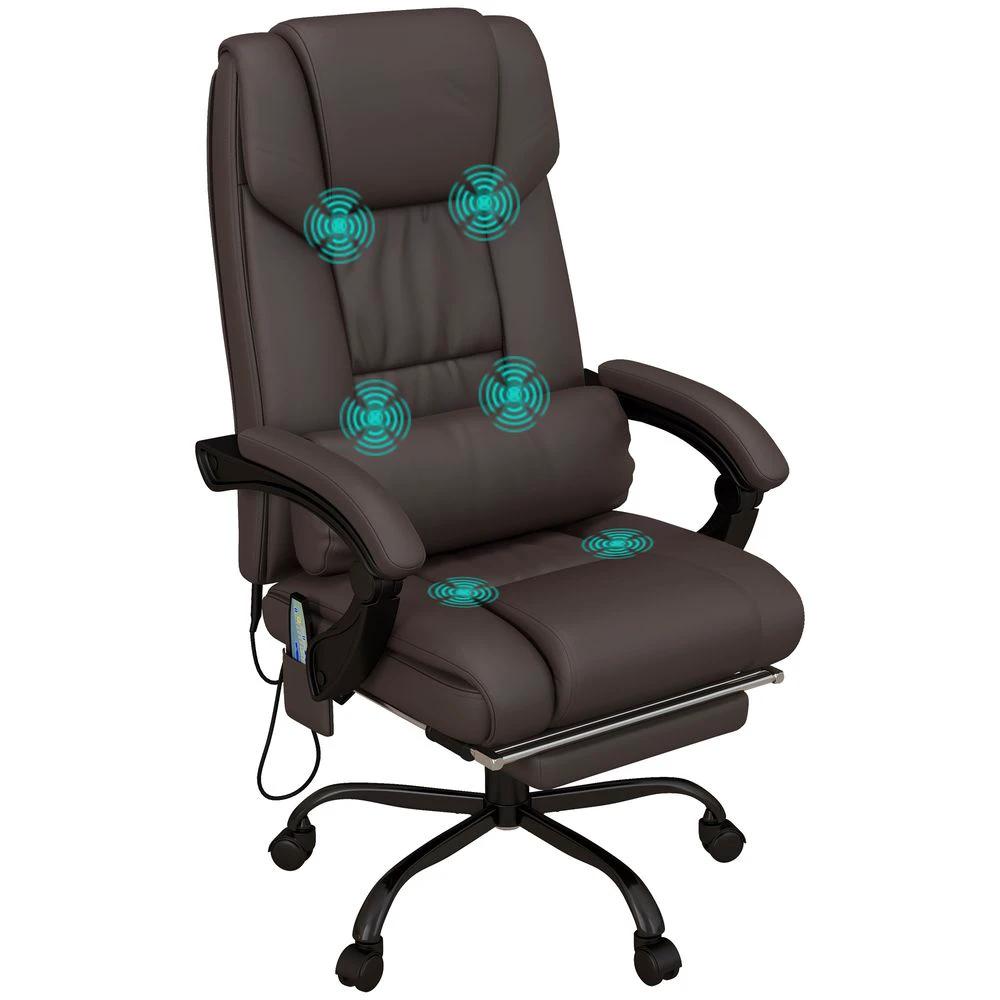 Vinsetto PU Leather Massage Office Chair with 6 Vibration Points Adjustable Height Brown - Office Chair