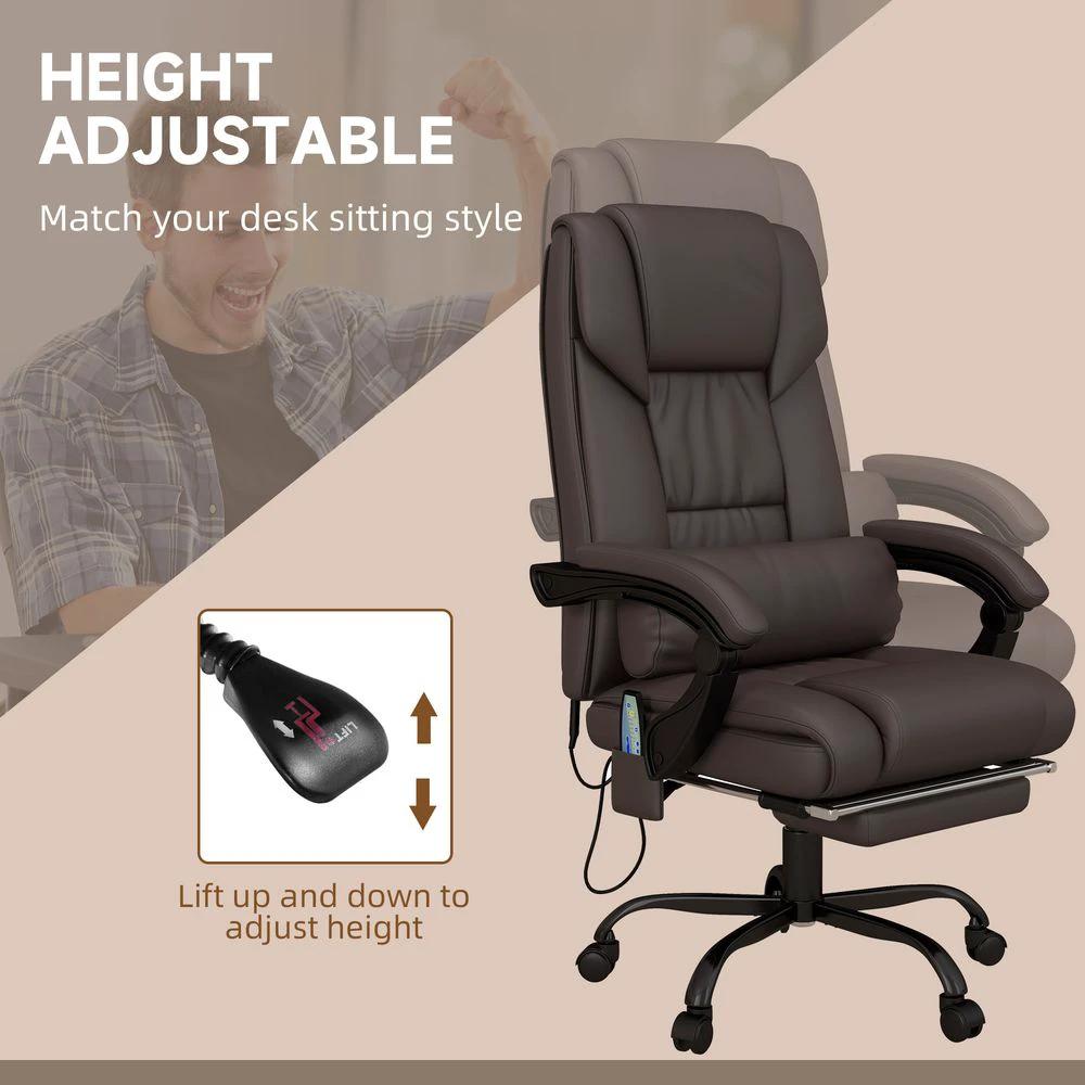 Vinsetto PU Leather Massage Office Chair with 6 Vibration Points Adjustable Height Brown - Office Chair