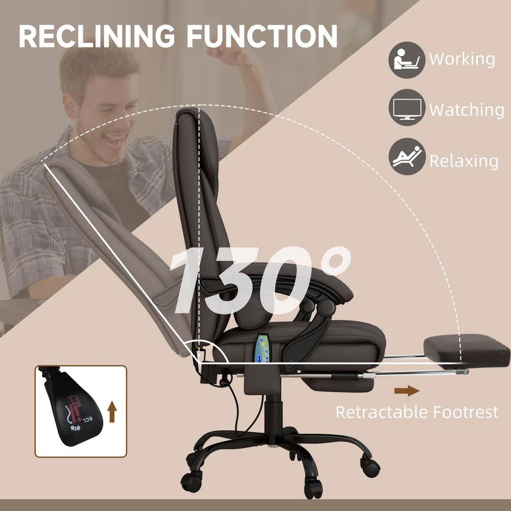Vinsetto PU Leather Massage Office Chair with 6 Vibration Points Adjustable Height Brown - Office Chair