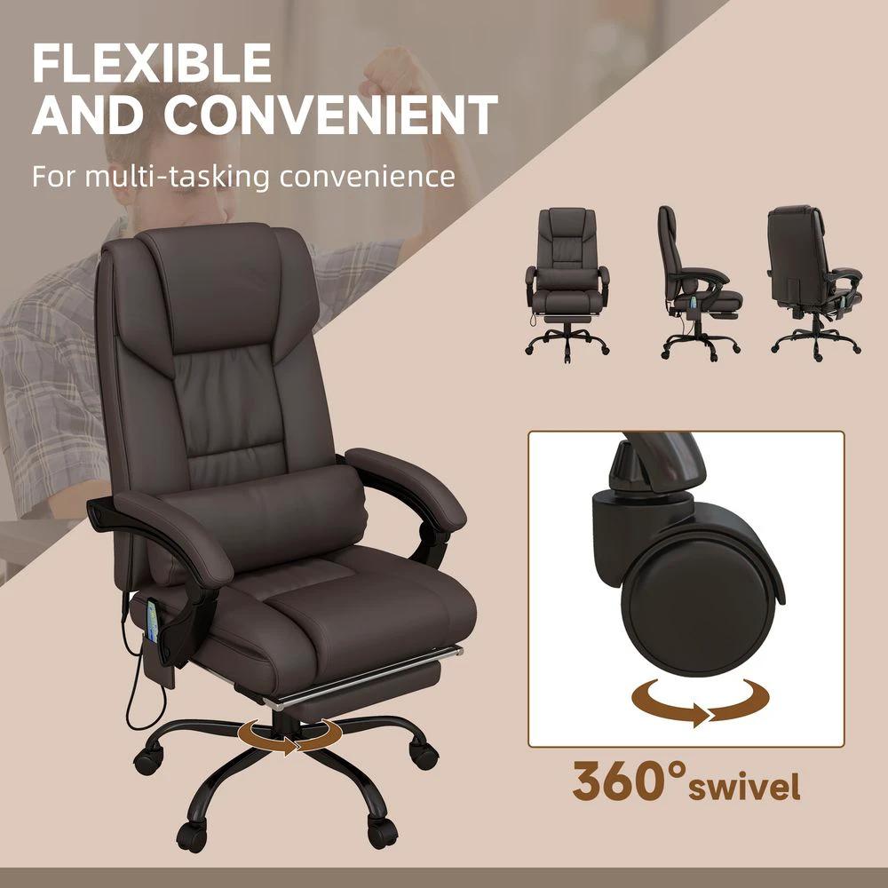 Vinsetto PU Leather Massage Office Chair with 6 Vibration Points Adjustable Height Brown - Office Chair