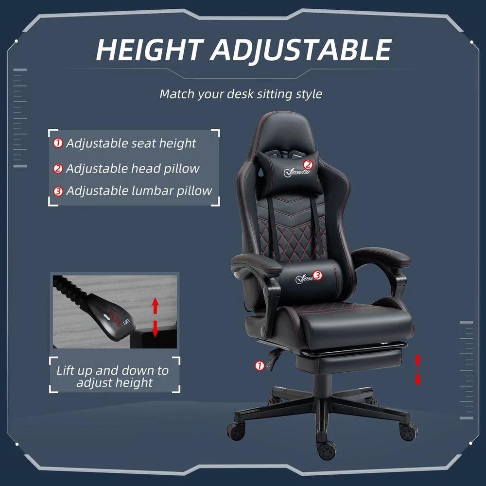Vinsetto Racing Gaming Chair PU Leather Gamer Recliner Home Office, Black - Office Chair