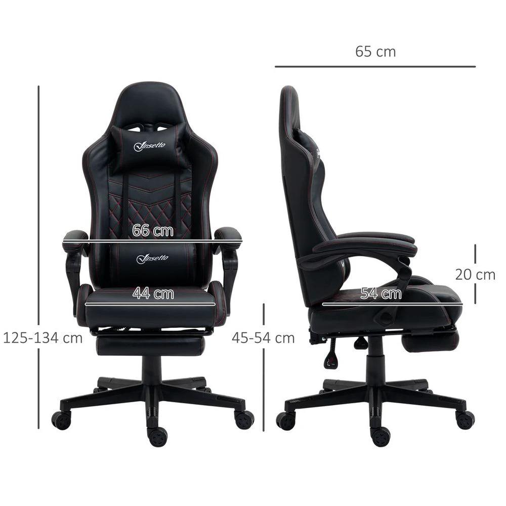 Vinsetto Racing Gaming Chair PU Leather Gamer Recliner Home Office, Black - Office Chair
