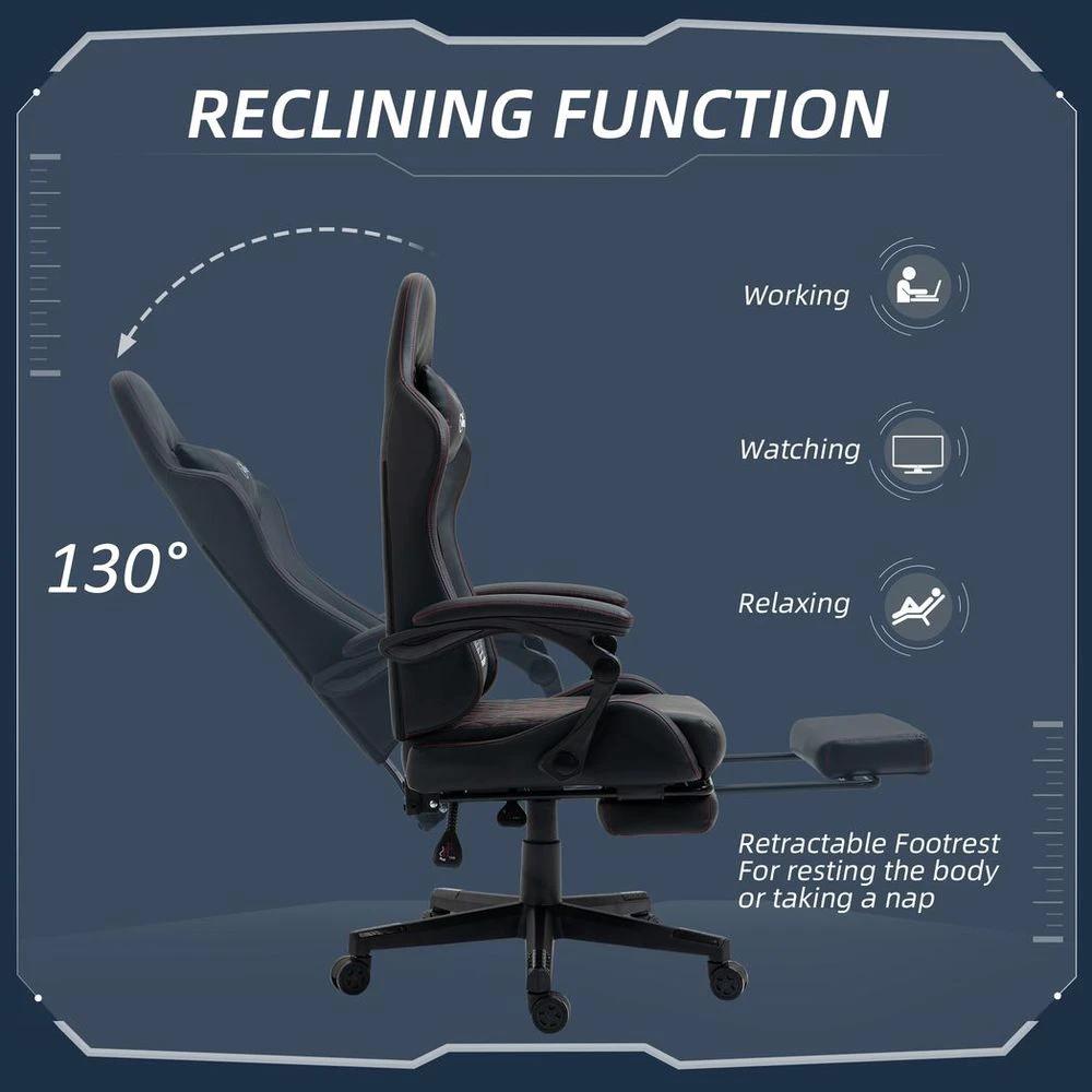 Vinsetto Racing Gaming Chair PU Leather Gamer Recliner Home Office, Black - Office Chair