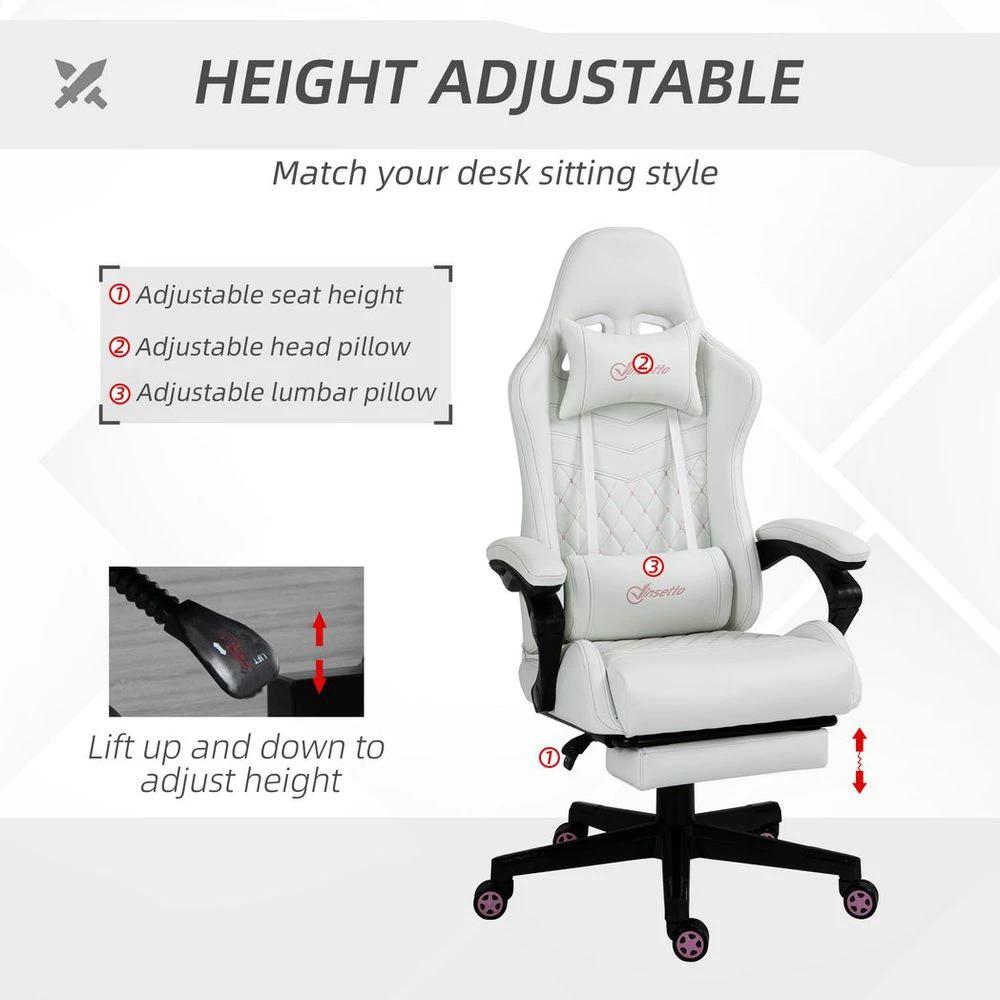 Racing Gaming Chair PU Leather Gamer Recliner Home Office, White by Vinsetto