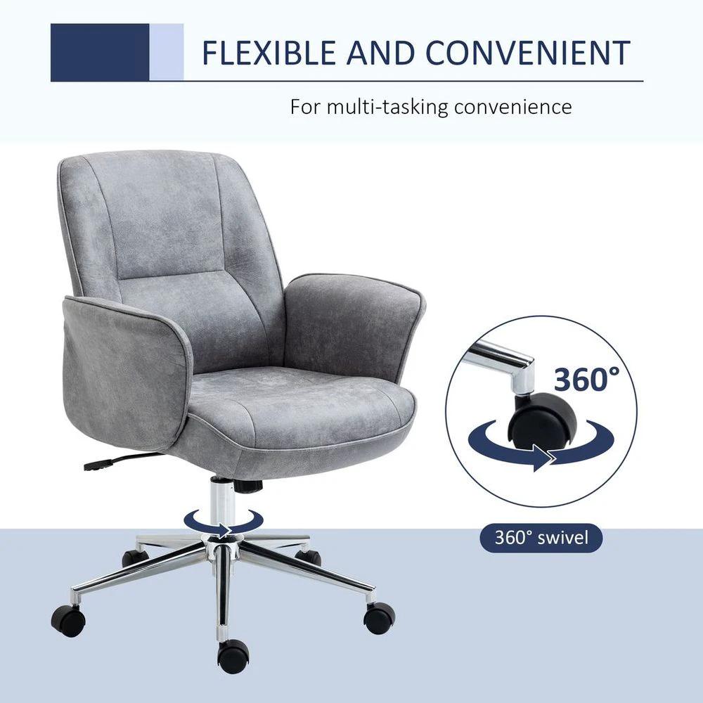 Swivel Computer Office Chair Mid Back Desk Chair for Home, Light Grey by Vinsetto
