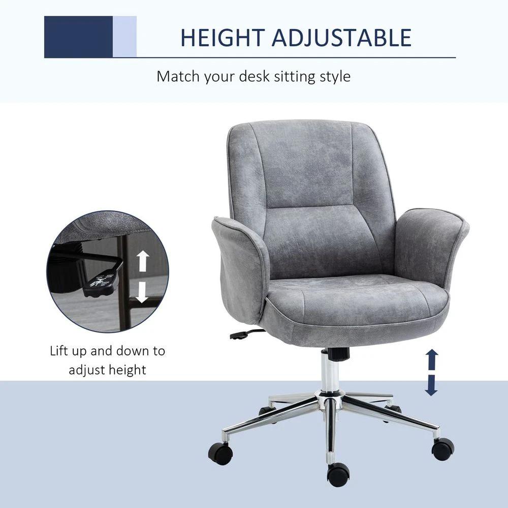 Swivel Computer Office Chair Mid Back Desk Chair for Home, Light Grey by Vinsetto