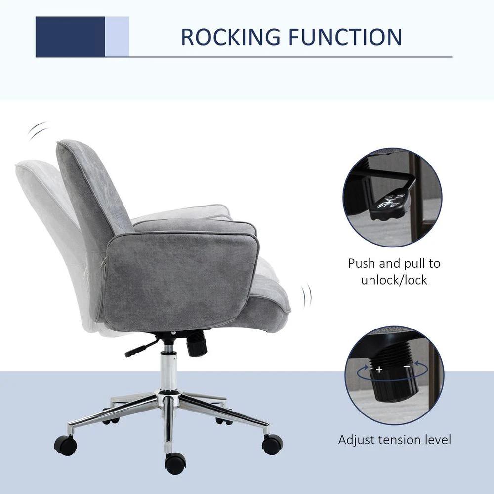 Swivel Computer Office Chair Mid Back Desk Chair for Home, Light Grey by Vinsetto