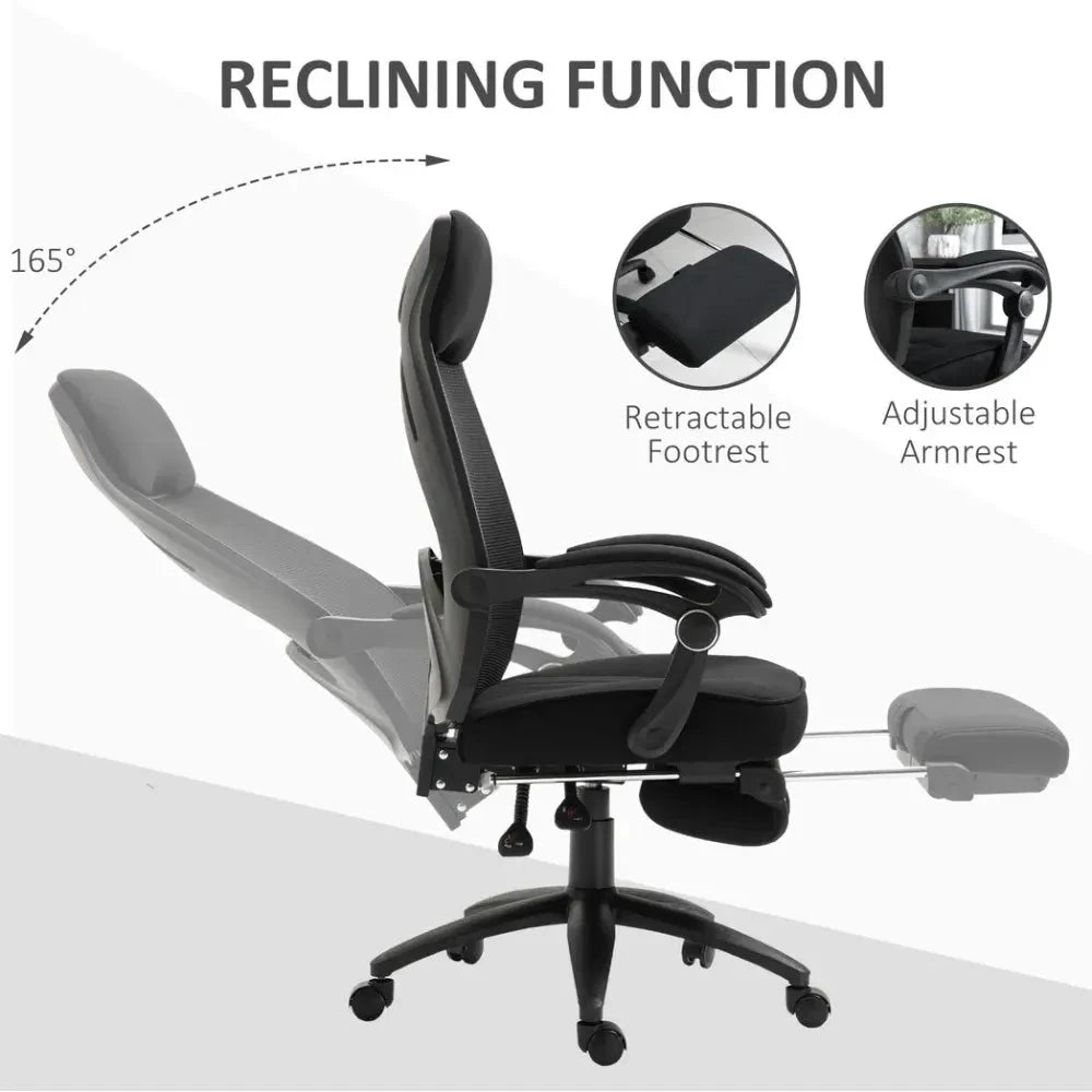 Swivel Office Chair Recliner Lunch Break Chair Adjustable Height w/ Footrest by Vinsetto