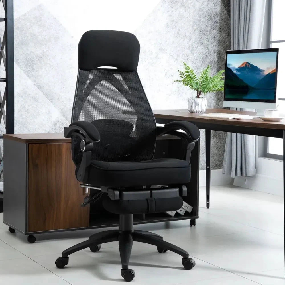 Vinsetto Swivel Office Chair Recliner Lunch Break Chair Adjustable Height w/ Footrest - Office Chair