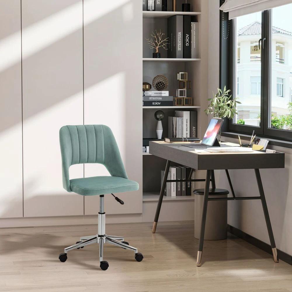 Swivel Office Chair Velvet Fabric Scallop Shape Computer Desk Chair Green by Vinsetto