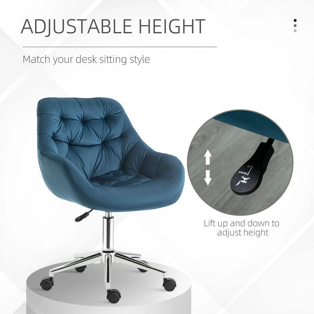 Velvet Home Office Chair Comfy Desk Chair w/ Adjustable Height Armrest Blue by Vinsetto