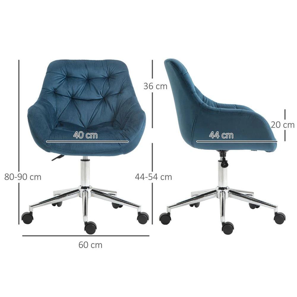 Velvet Home Office Chair Comfy Desk Chair w/ Adjustable Height Armrest Blue by Vinsetto