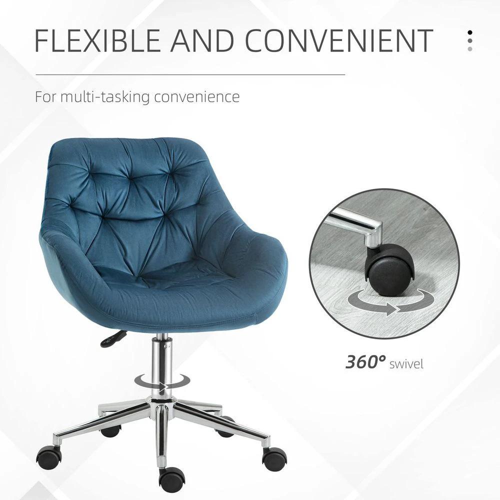 Velvet Home Office Chair Comfy Desk Chair w/ Adjustable Height Armrest Blue by Vinsetto