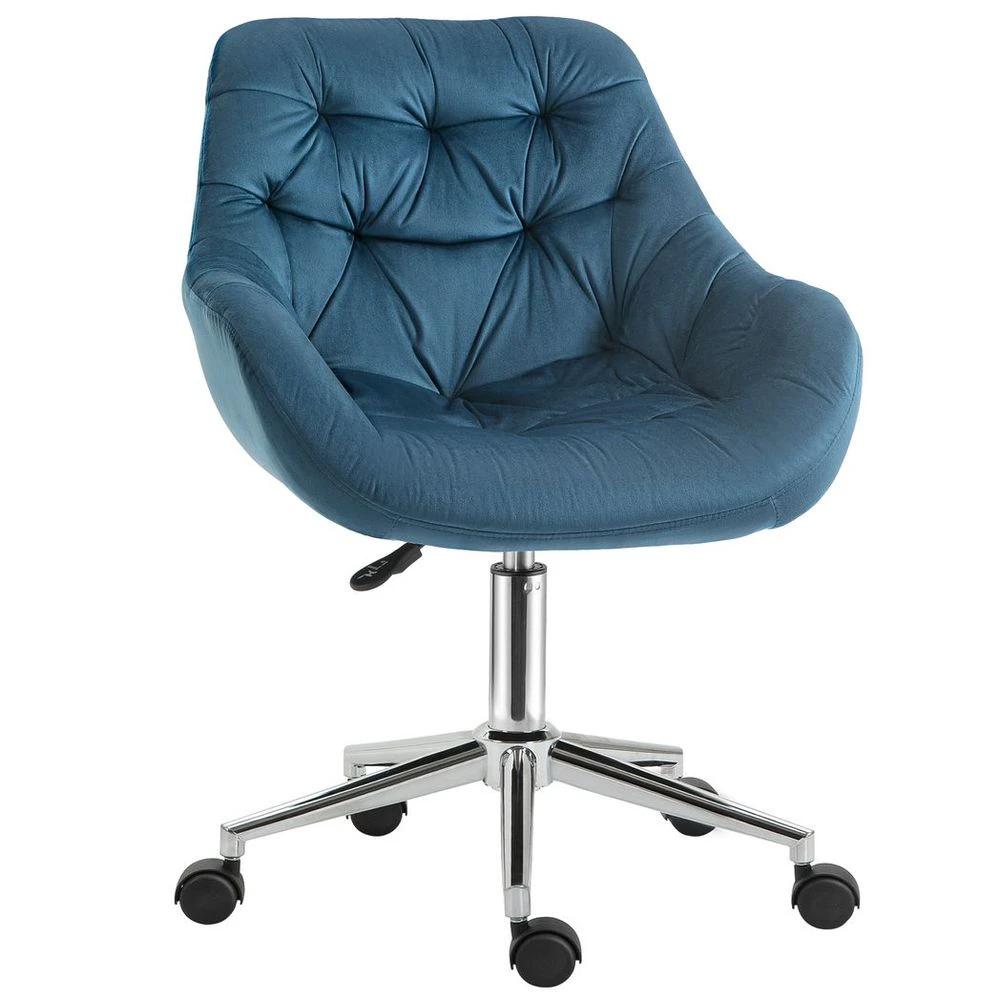 Velvet Home Office Chair Comfy Desk Chair w/ Adjustable Height Armrest Blue by Vinsetto